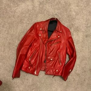 Atrium Red cowhide leather biker jacket sz medium